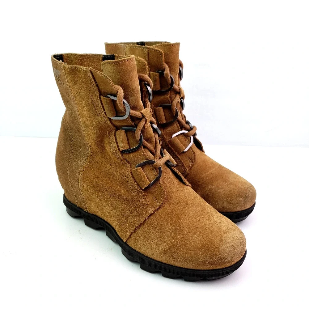 Sorel Joan Of Artic 2 Girls Size 4Y Brown Suede Hidden Wedge Bootie Boots NY2988